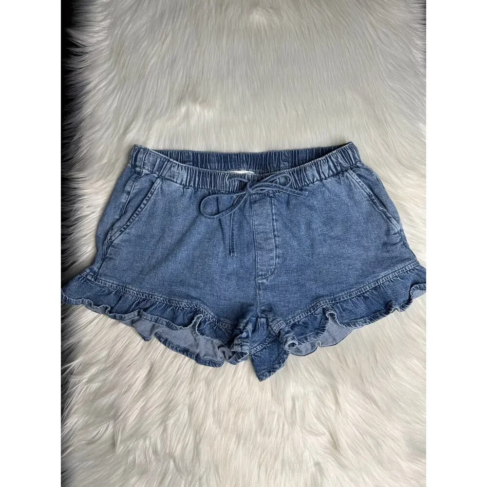 American Eagle Blue Denim Ruffle Hem Shorts